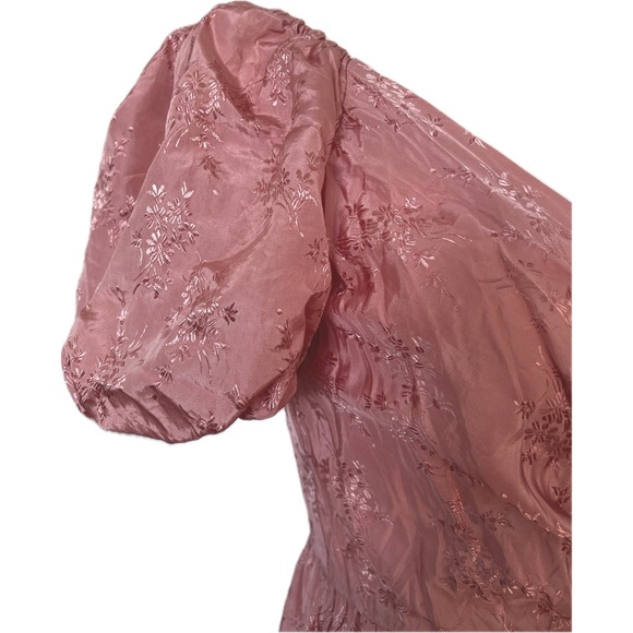 Vintage 80s NuMode Pink Floral Wrap Top Puff Sleeve Maxi Party Dress UK 12 US Sm - Picture 4 of 12